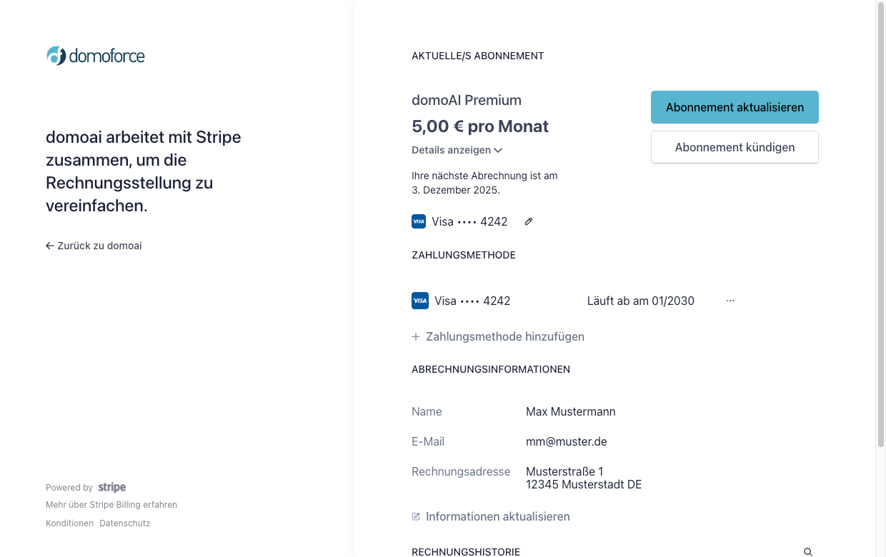 Stripe-Kundenportal Übersicht