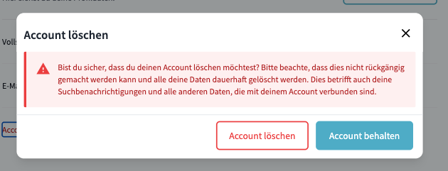 Account löschen Button