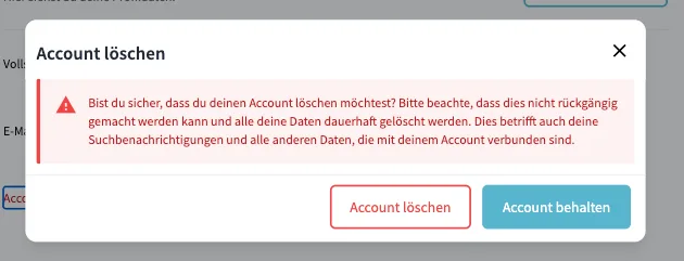 Account löschen Button