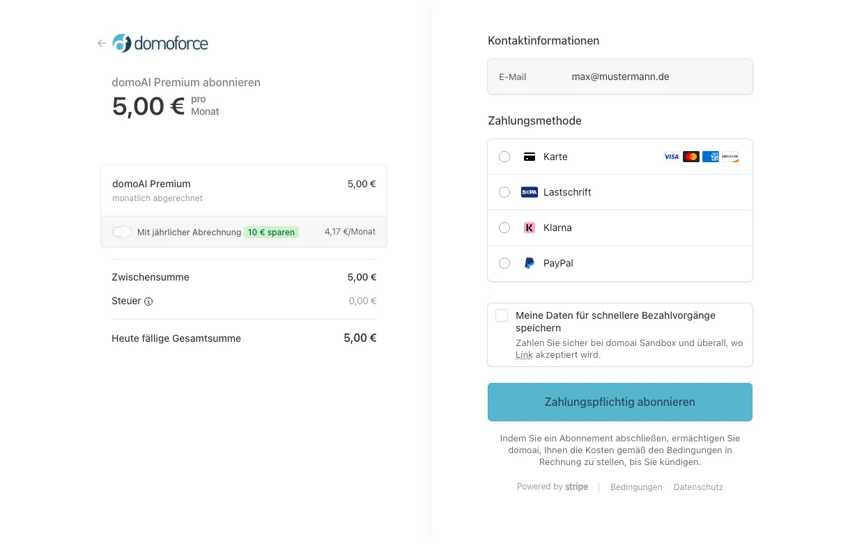 Abonnement-Seite