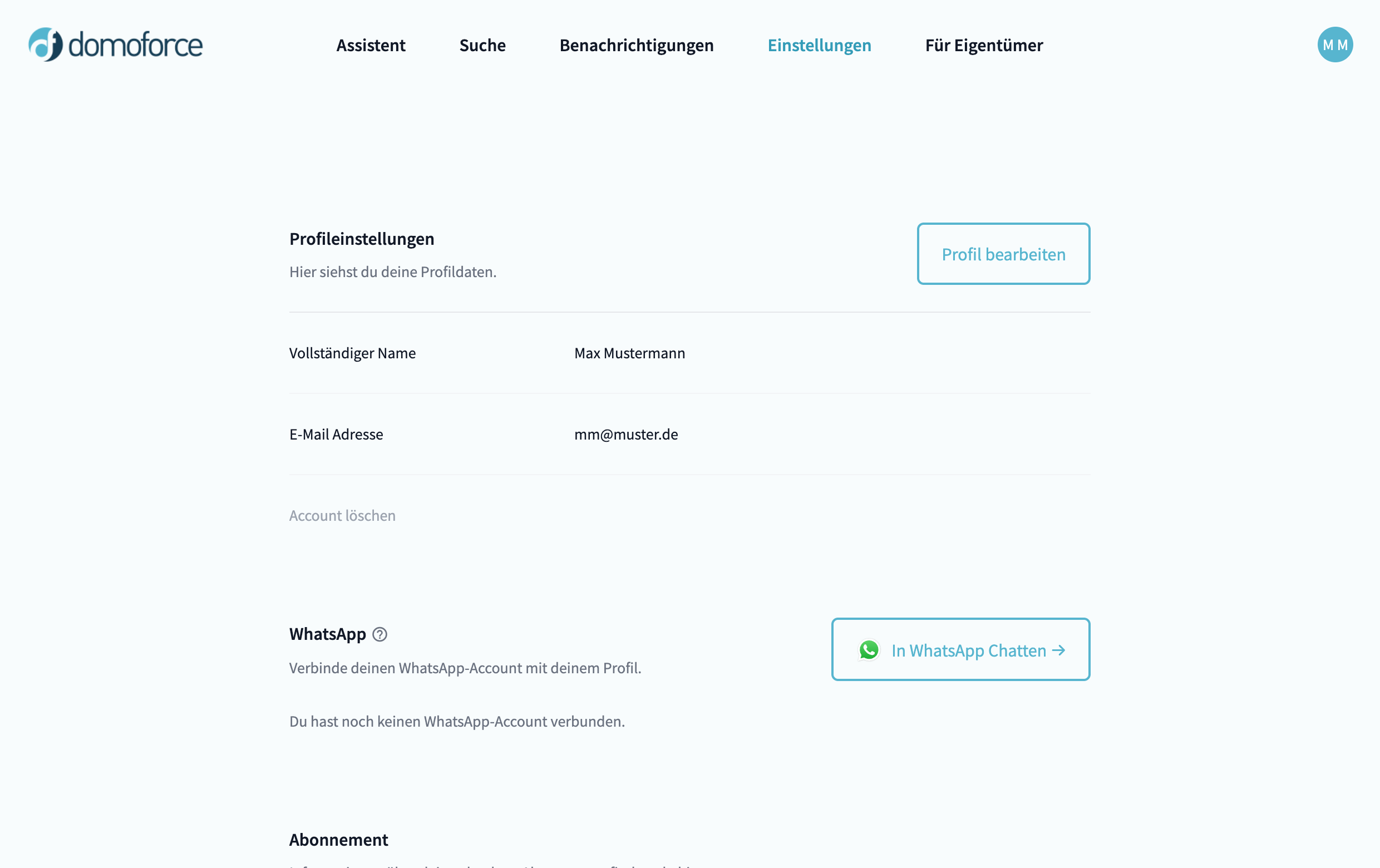 Zugang zu Account-Einstellungen