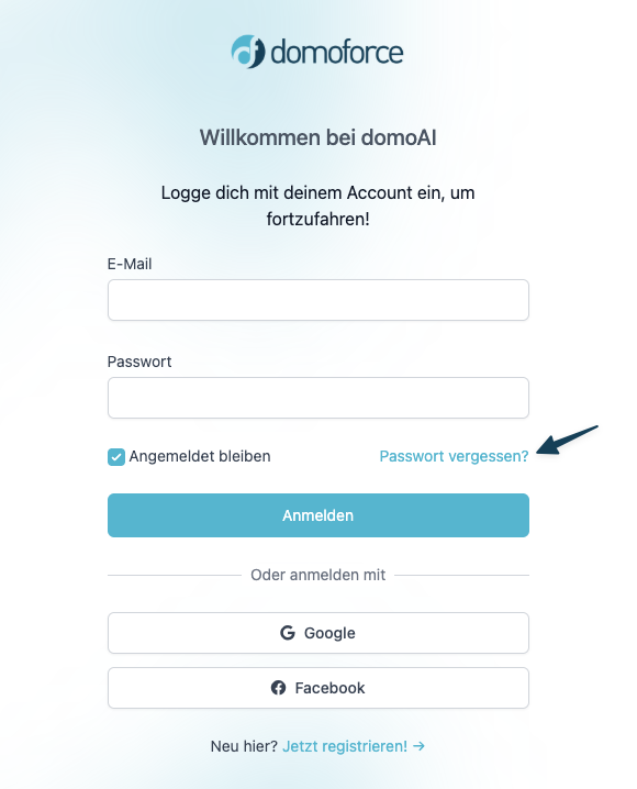 Login-Seite mit Passwort vergessen Link