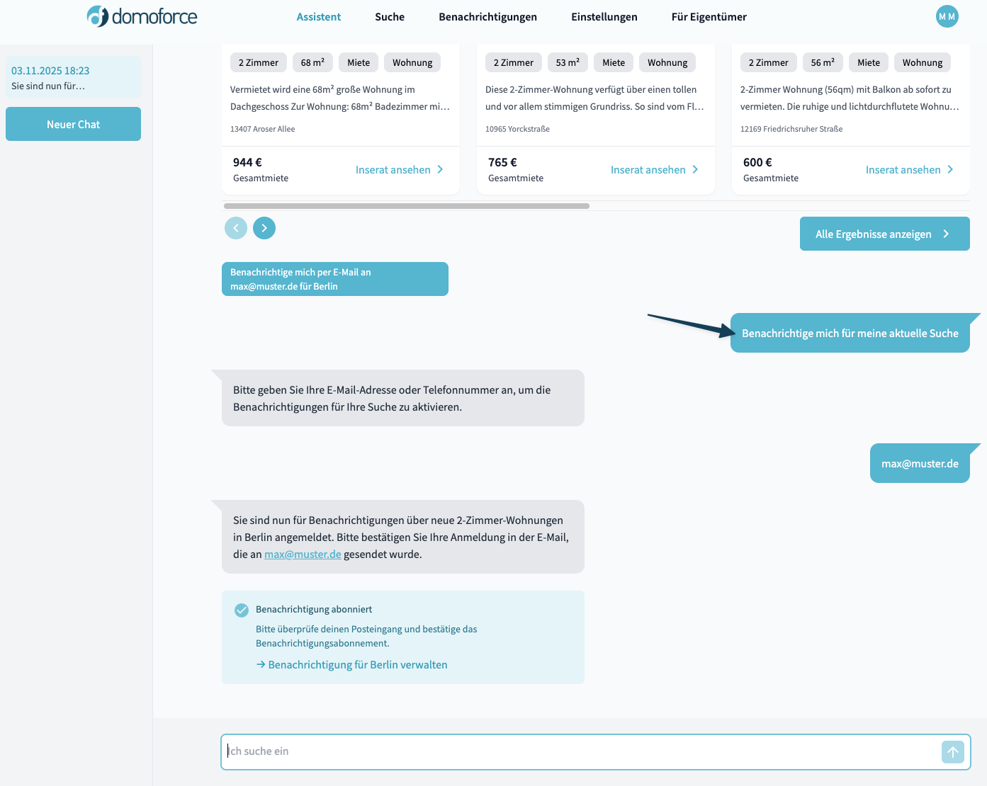 „Benachrichtige mich“-Aktion im Assistent