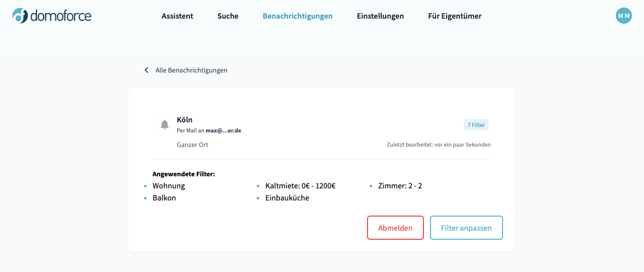 Screenshot der Benachrichtigungseinstellungen