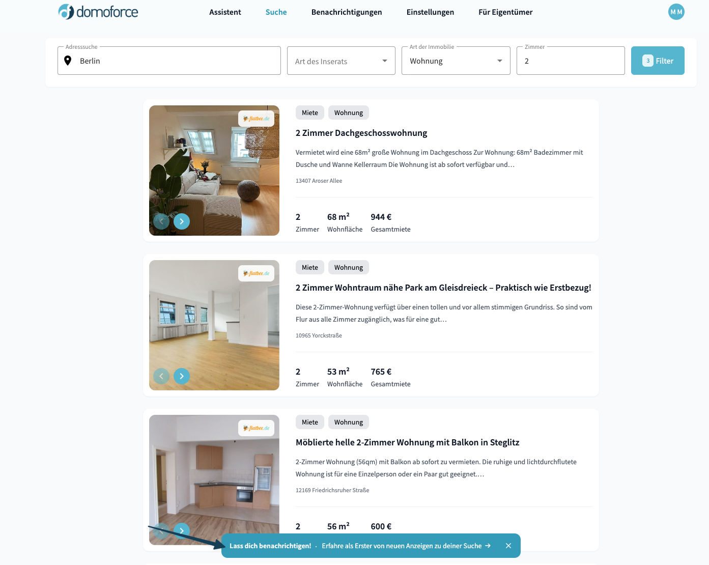 „Lass dich benachrichtigen“ in der Suche