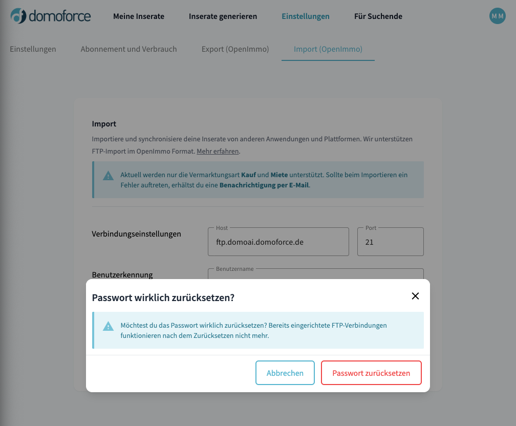 Screenshot: FTP Import mit OpenImmo aktivieren