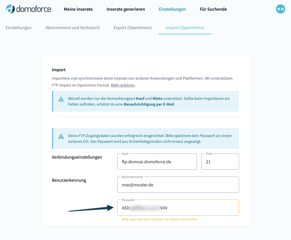 Screenshot: FTP Import mit OpenImmo aktivieren