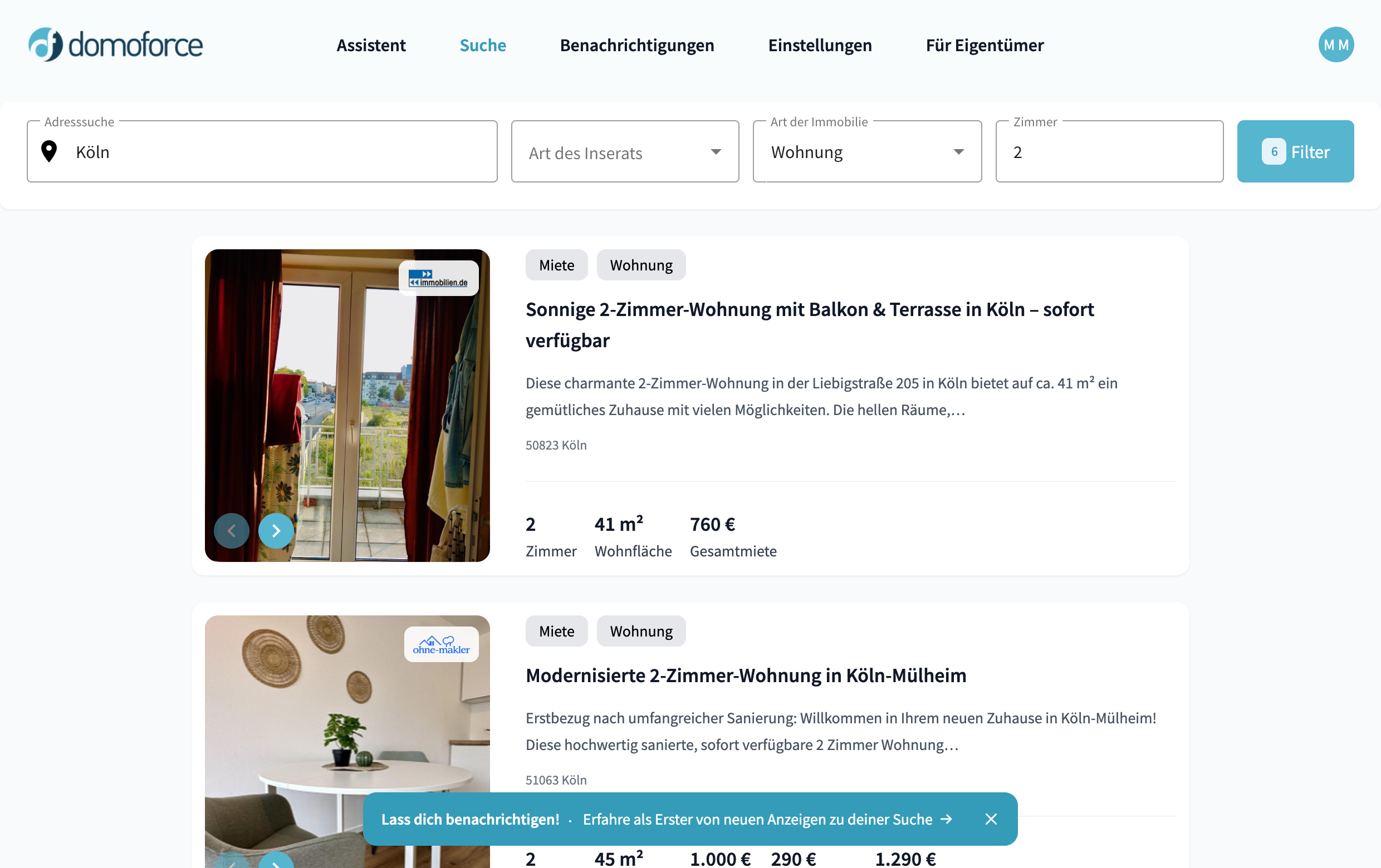  Screenshot der Filter-Suche