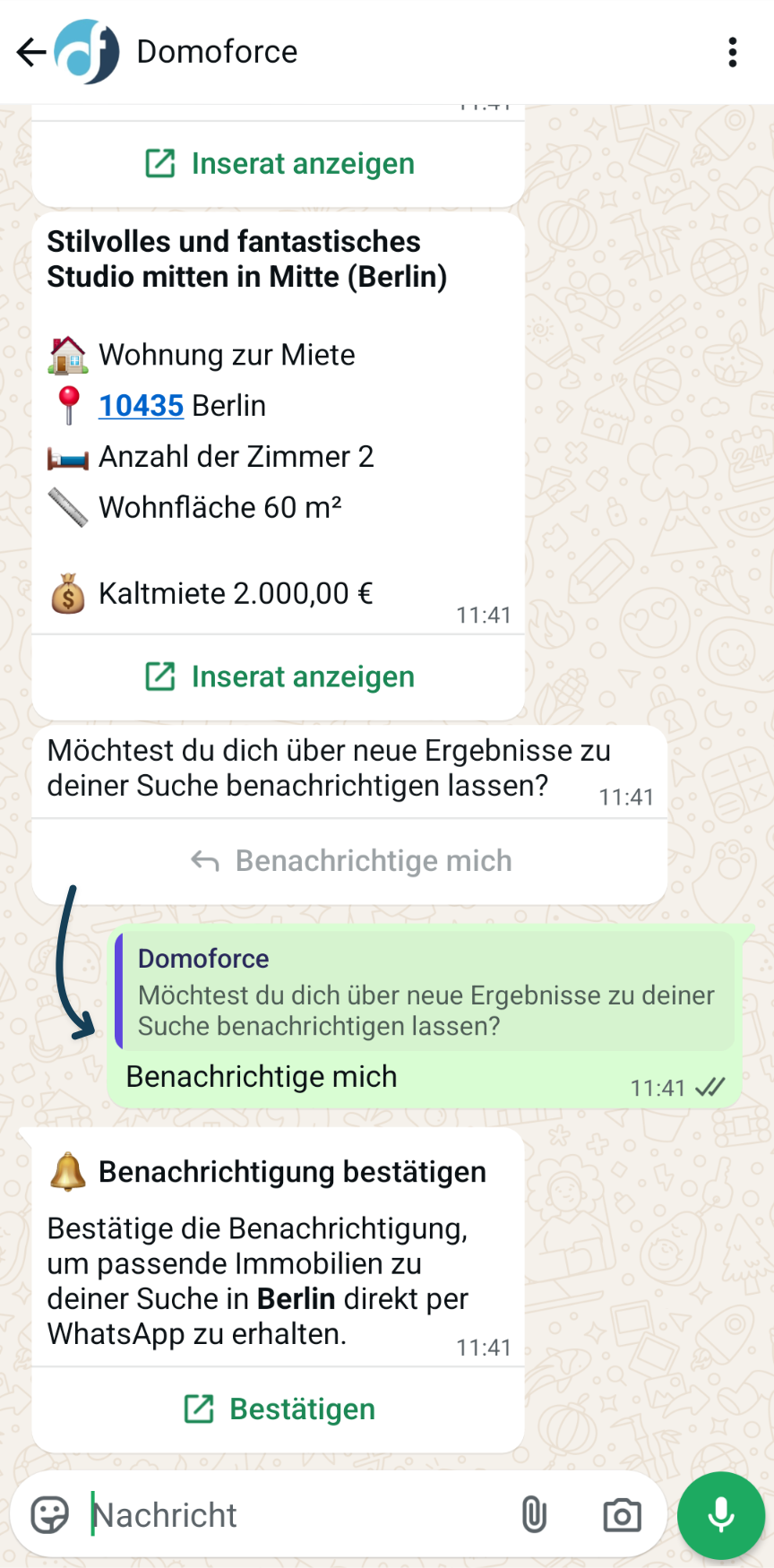 „Benachrichtige mich“-Aktion in WhatsApp angeklickt