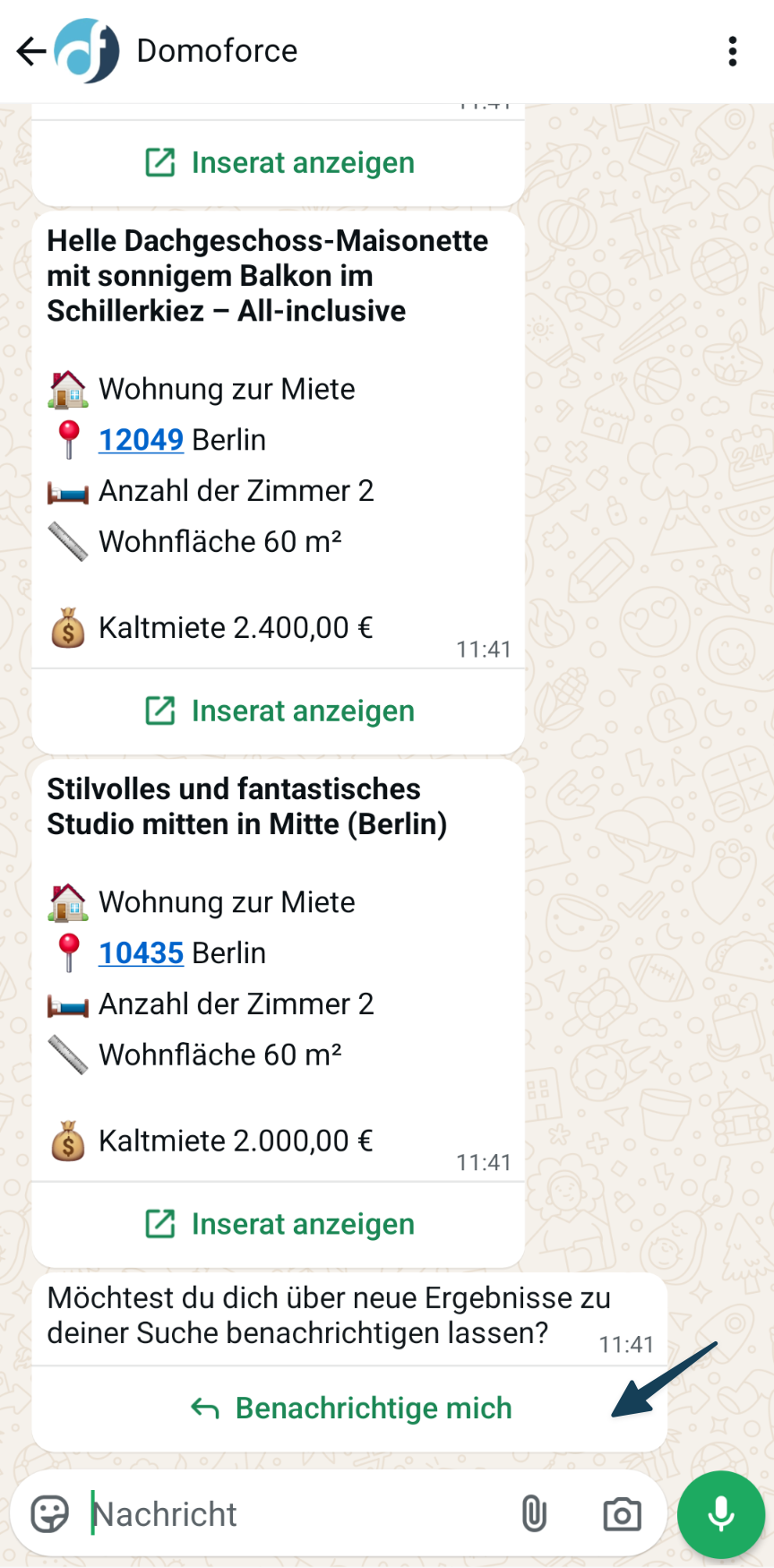 „Benachrichtige mich“-Aktion in WhatsApp