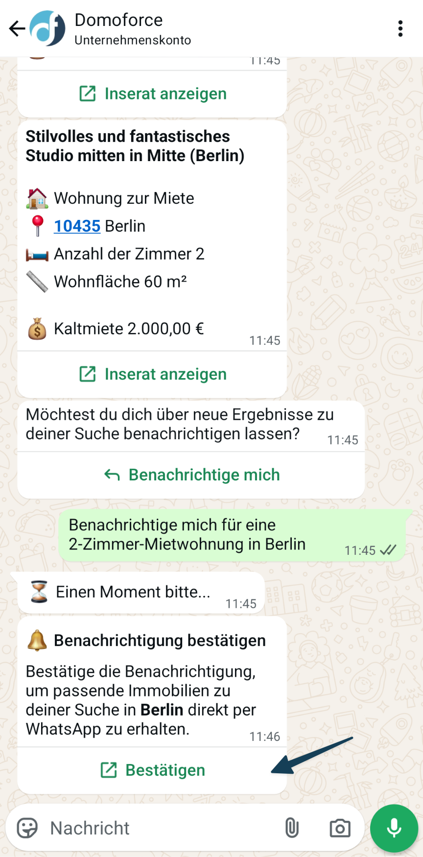 Benachrichtigung in WhatsApp bestätigen