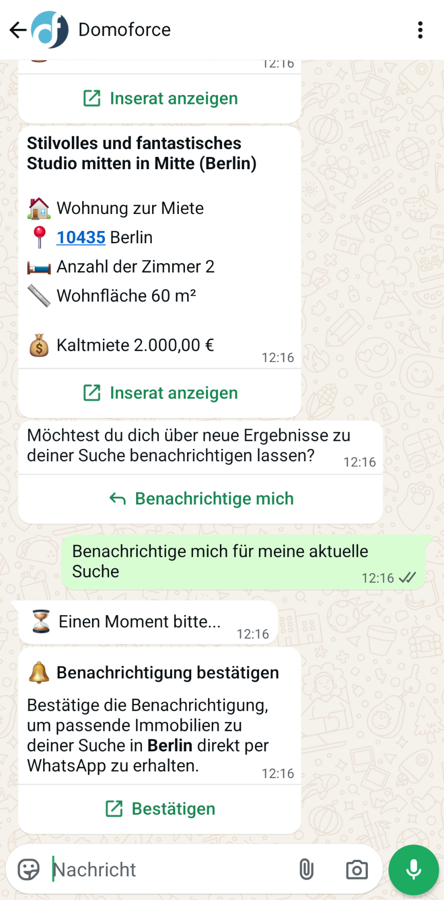 Benachrichtigung per Nachricht mit vorheriger Suche in WhatsApp erstellen