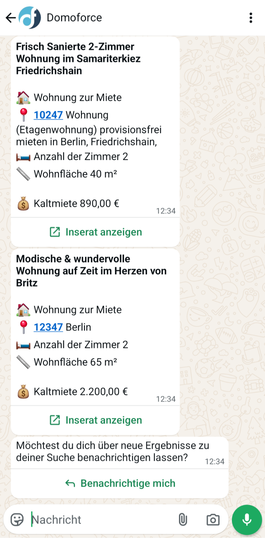 Wohnungsinserate in WhatsApp